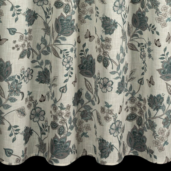 Prirodno plava zavjesa 140x250 od tkanine s dodatkom lana, ukrašena biljnim printom - TALI