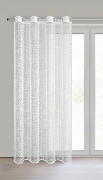 Bijela mrežasta zavjesa s moher koncem, 140x250 cm - KLOE