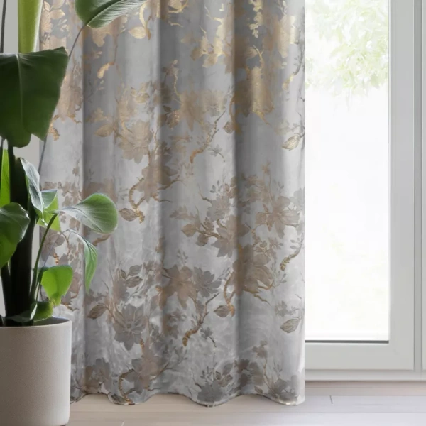 Tamno siva zavjesa ukrašena printom sjajnog cvijeća, 140x250 cm - CELIA