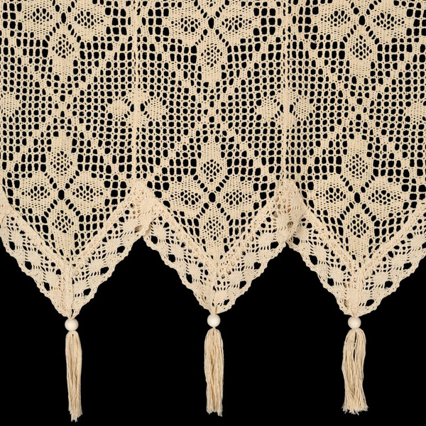 Ažurna kuhinjska zavjesa 150x60 u boho stilu s ukrasnim resicama MARTHA 