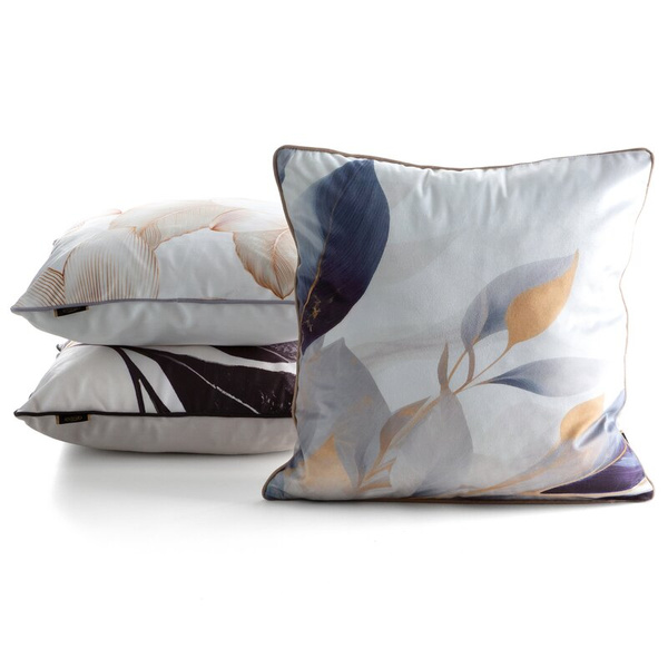 Baršunasta jastučnica 45x45 ukrašena biljnim printom i ukrasnim rubom VELVET