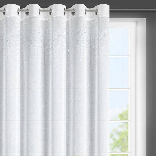 Bijela zavjesa ukrašena srebrnim kamenčićima na ušicama 300X150 Nadine