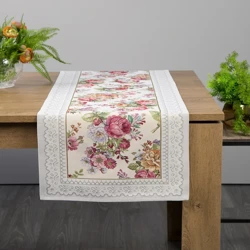 Nadstolnjak od tapiserije ukrašen tkanim cvjetnim motivom 45x140