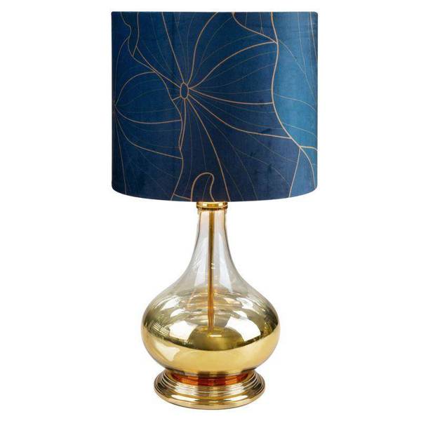 Stolna lampa dekorativna tirkiz s baršunastim abažurom sa staklom u zlatnoj boji 32x61 cm, Limited Collection Lotos 2